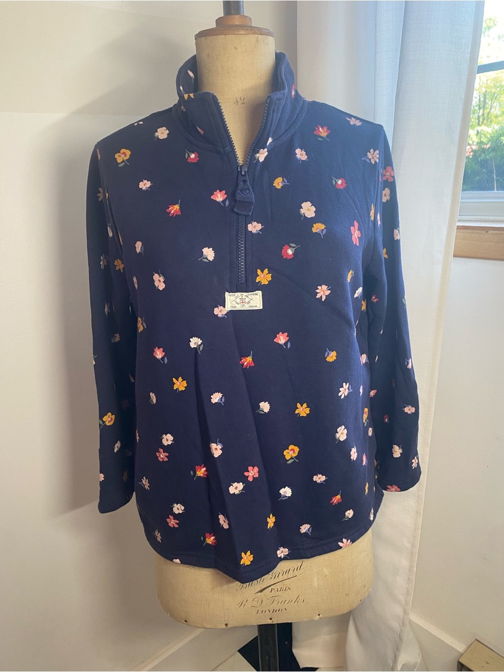 Joules Navy Floral Quarter Zip Sweatshirt Pullover Women’s US 10 UK 14